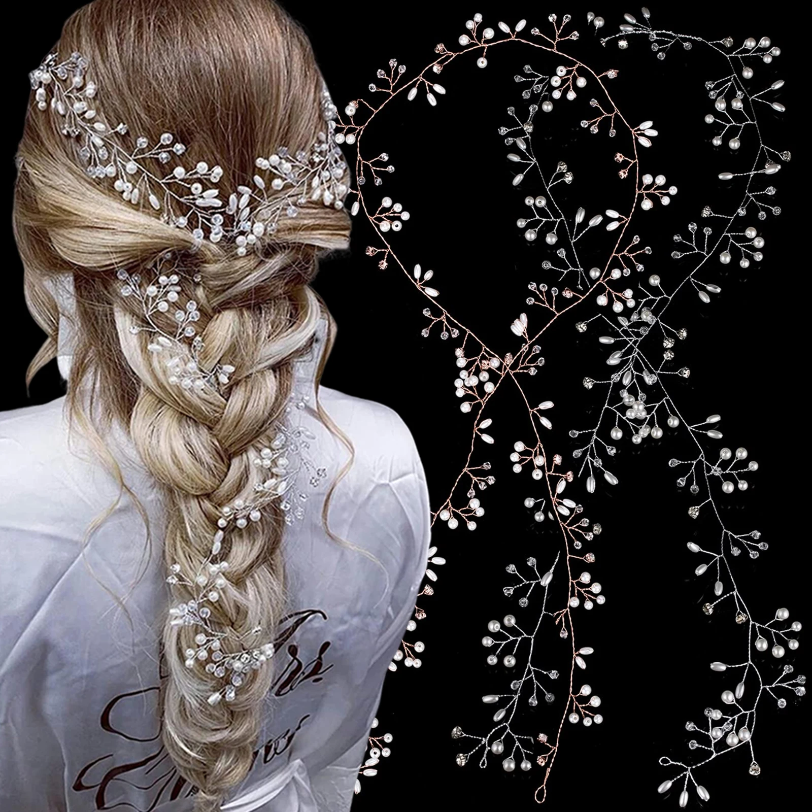 Elegant Crown Floral Crystal Pearl Jewelry Headdress Wedding Bride Handmade Hairpin Headband Hair Accessories Hair Ornaments