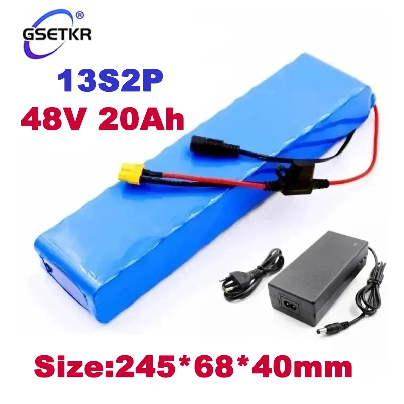 

E-bike Battery 20Ah 48v 18650 Lithium Ion Battery Pack 13S2P Bike Conversion Kit Bafang 1000w and 54.6V 2A Charger + XT60 Plug