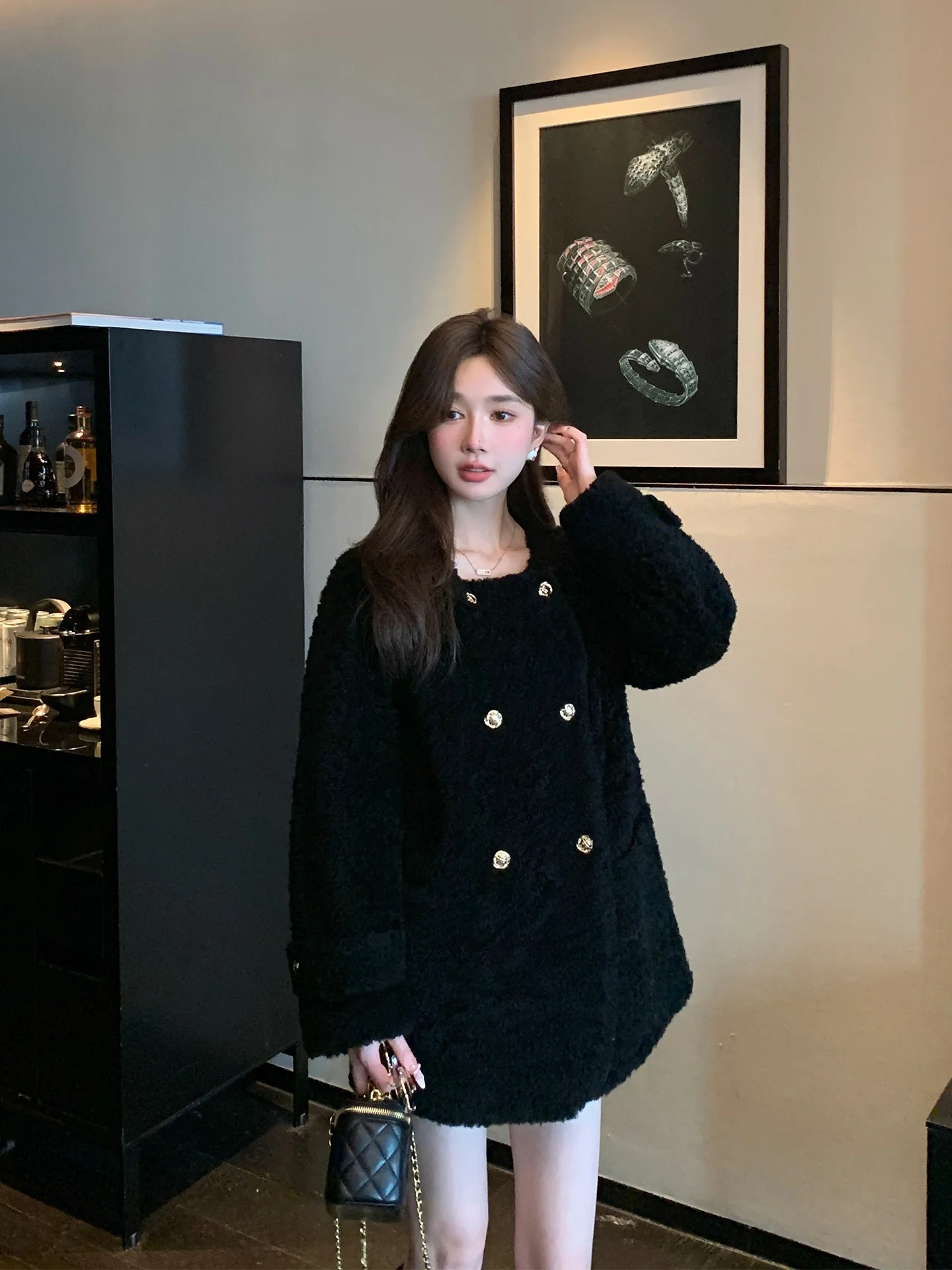 

Full Wool Double Breasted Lamb Fur Jaet Women's New Sle Inteated Skin And Hair Coat Thi Winter Coat Korean Sle