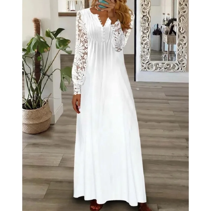 

Bohemian Autumn Ladies Maxi Dress Office Lady Streetwear New Summer Long Sleeve Women Casual Printed Fashion V-Neck Party Dress