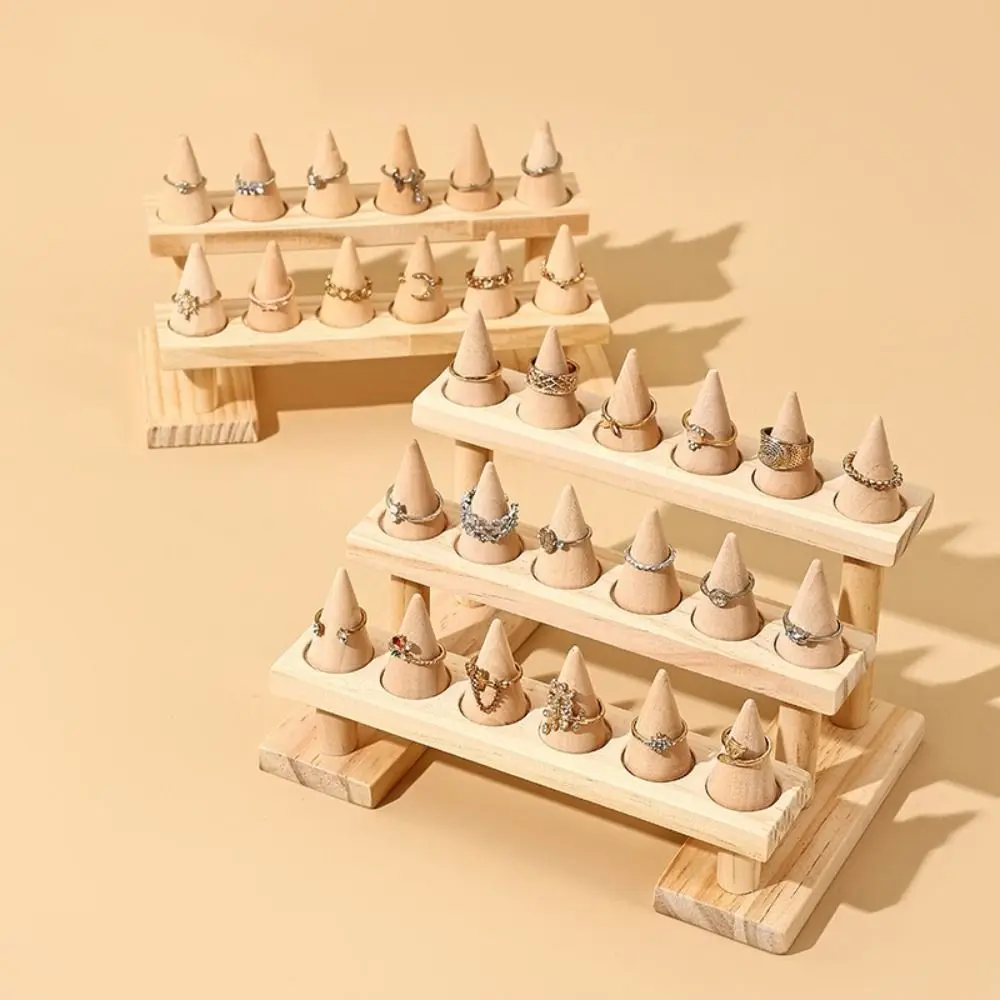 

Multi-layer Cone Ring Display Stand Modern Organizer Wood Rings Display Holder Bracelets Necklace Space Saving Ring Storage Rack