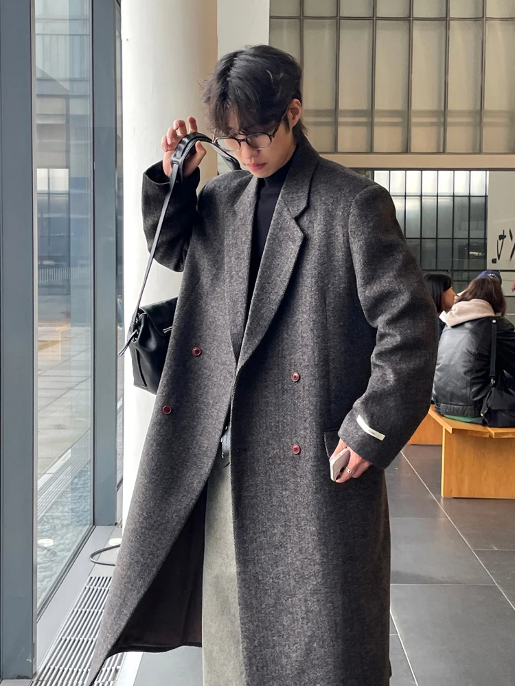 

Biu Korean Sle Tweed Coat Double Breasted Long Sve Youth Faion Winter Warm Medium Length Pattern Split