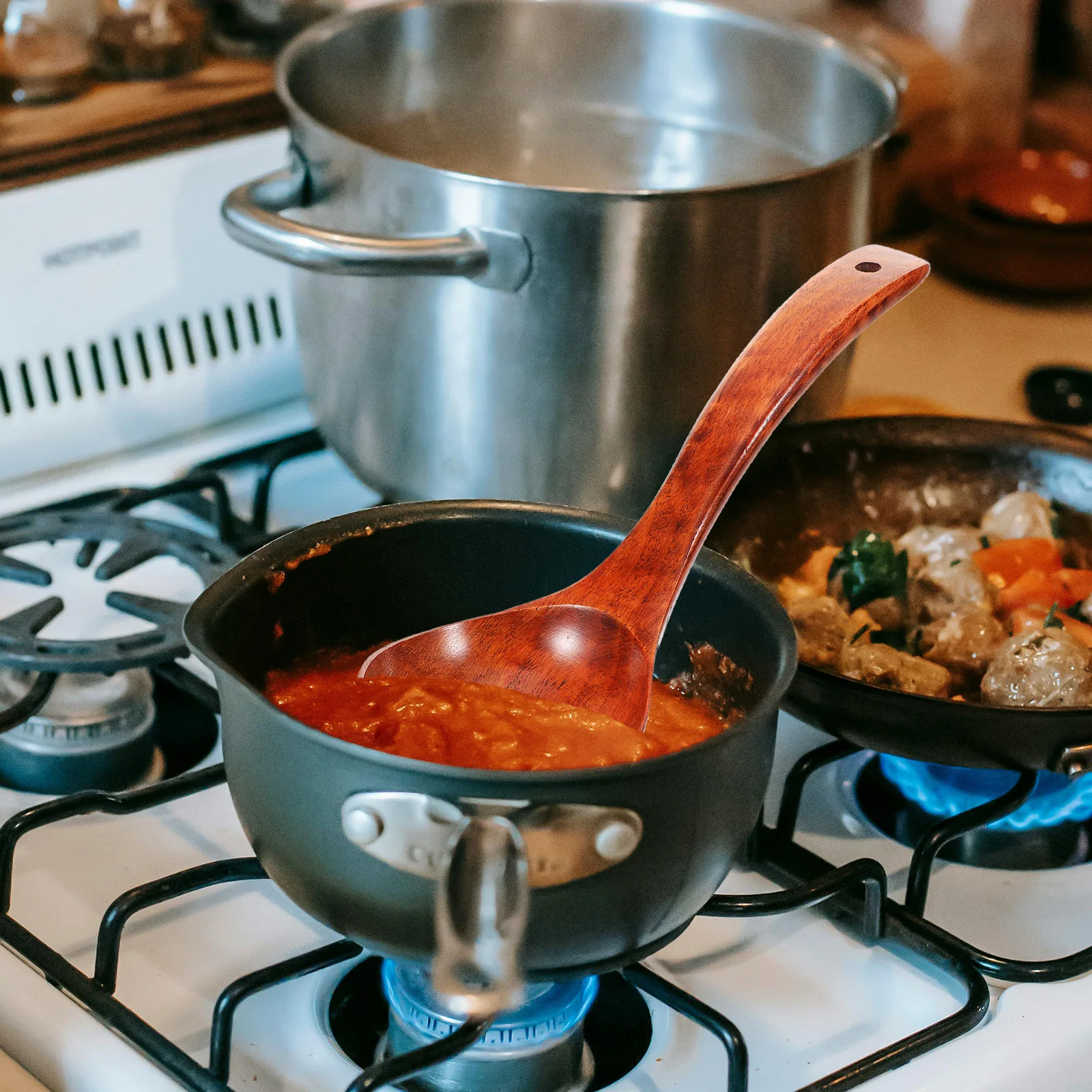 

Wooden Soup Spoon Premium Long Handle 28cm Kitchen Cooking Ladle Utensils Comfortable Grip Washable Wooden Spoons