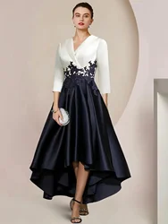 Asymmetrical V-Neck Asymmetrical 3/4 Length Sleeve Mother of the Bride Dress  A-Line Satin Ball Gown