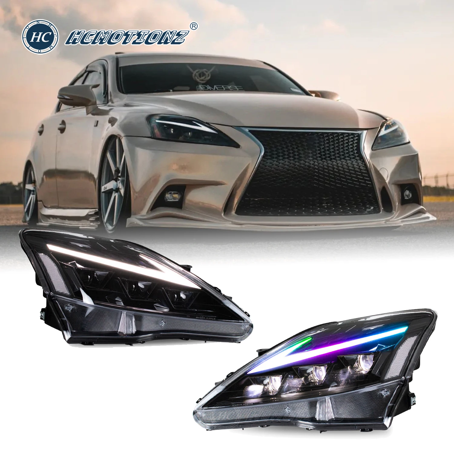 HCMOTIONZ LED Headlights for Lexus IS350 2006-2013 IS250 IS350C ISF 220d RGB Car Front Lamps Start UP Animation Sequential Light