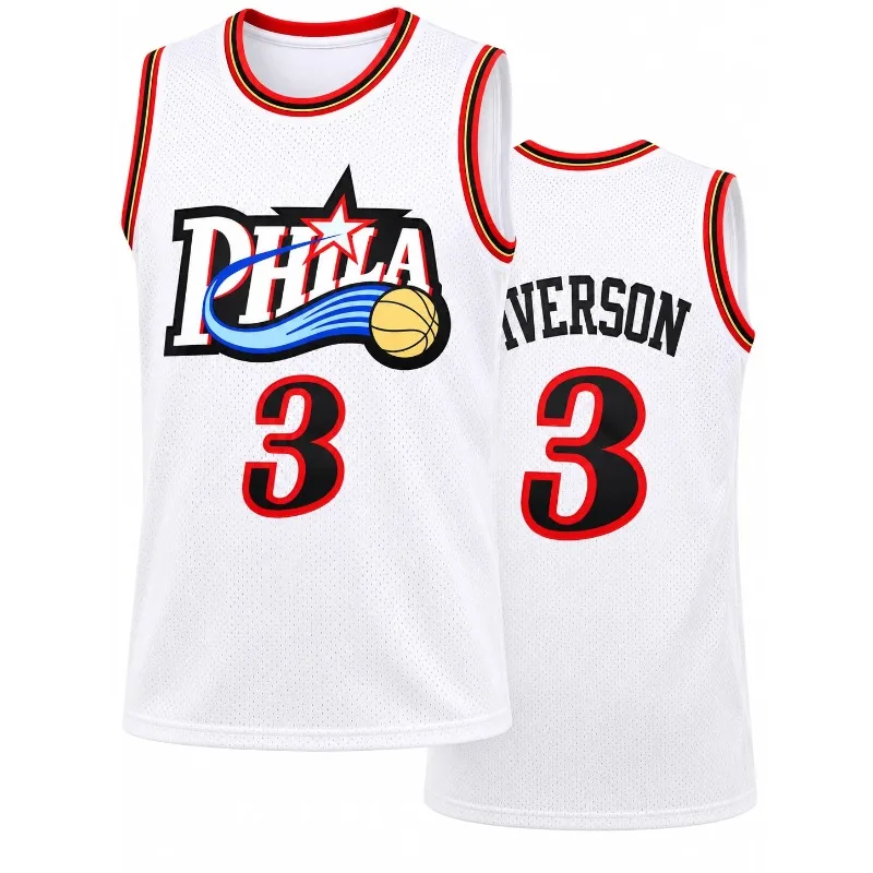 Men's Allen Iverson #3 PHILA Basketball Jersey White Mesh Sleeveless Tank Top Retro Philadelphia Sports Uniform Fan Streetwear