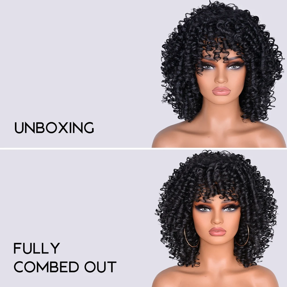 Curly Wigs for Black Women Short Curly Wig with Bangs Loose Cute Curly Hair Synthetic Soft Wigs for Daily Party Cosplay