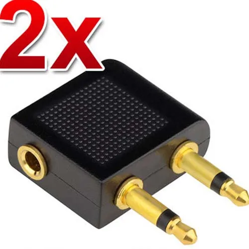2X Airplane/Airline/Air Plane Travel Headphone/Earphone Jack Audio adaptor 3.5mm
