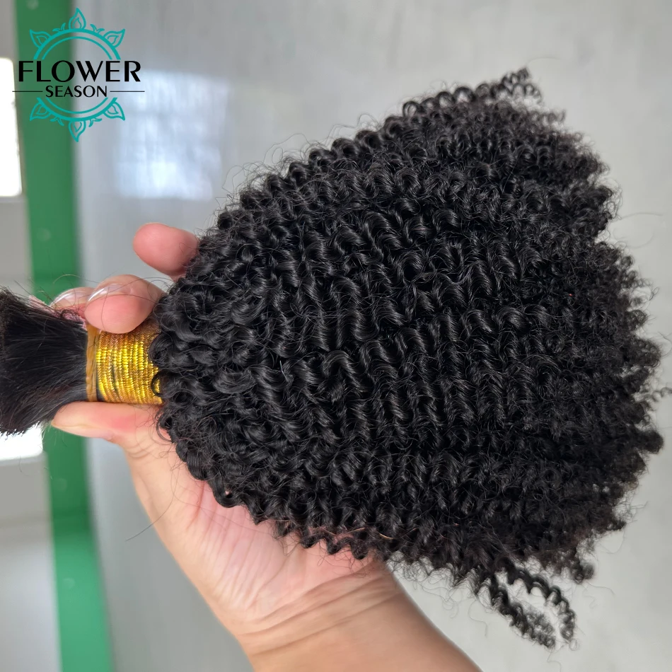 Afro Kinky Curly Bulk Hair for Braiding, Human Hair Extensions for Braids, No Weft, Wholesale for Women, 100g per Bundles