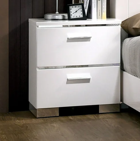 Bedside table, high gloss handle, white bedside table, furniture panel, wood.