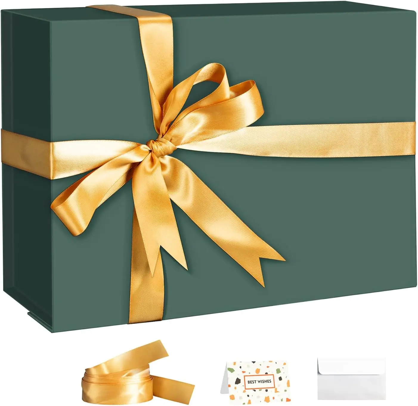 9x7x4 Inch Green Gift Boxes with Lids, Magnetic Closure Collapsible Gift Boxes with Ribbon for Presents