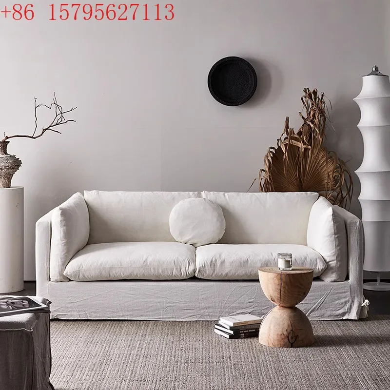 Modern simple linen cotton fabric removable and washable living room balcony homestay small apartment straight sofa