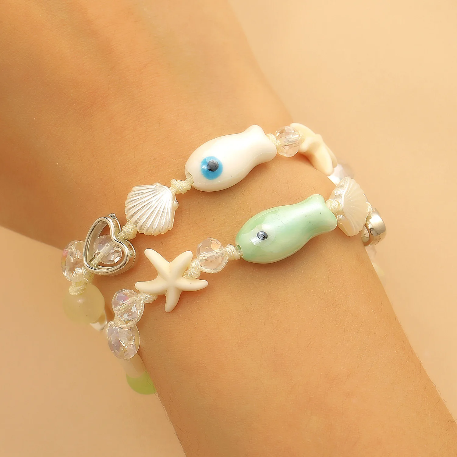 

Ceramic Fish Shell Starfish Flower Beaded Bracelet Rope Chain Charm Jewelry Women Girls Boho Sea Theme Fashion Accessory