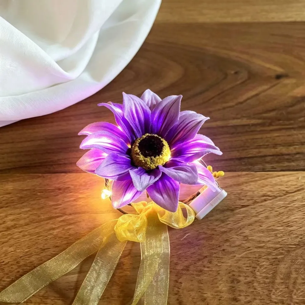2pcs Bright Sunflower Styled Glowing Sunflower Wristband Soft Glowing Light Comfortable Wear Children Party Wristband