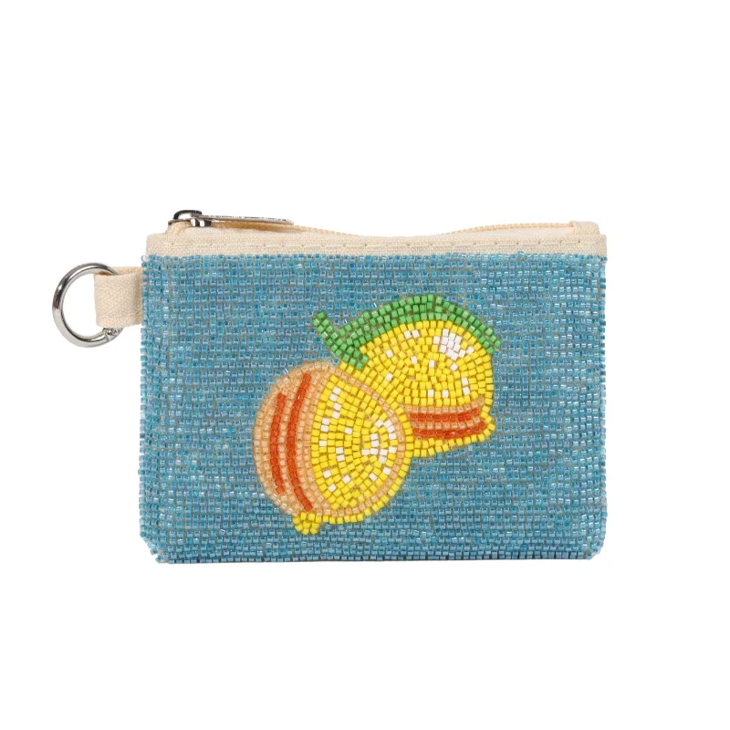 Bohemian Mini Beaded Coin Purse Elegant  Exquisite Zipper Closure Small Square Dinner Bag Banana Palm Tree Polka Dot Wallet New