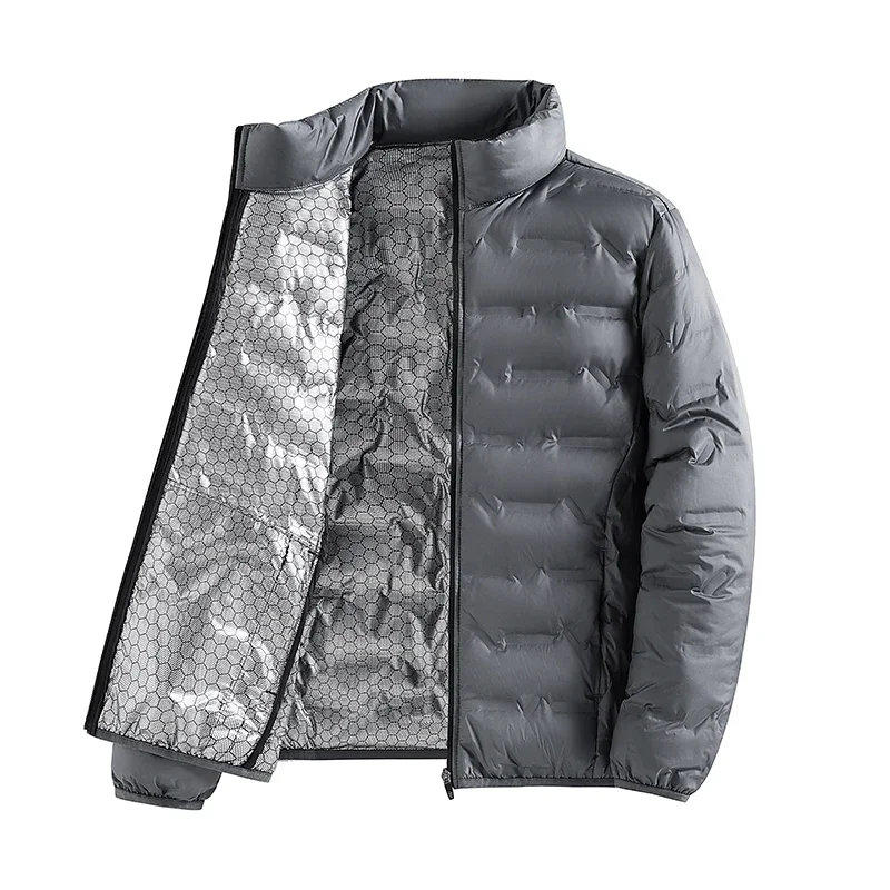 Graphene Self-heating Down Jacket Men Solid Windproof Pleated Down Jackets Stand Collar Classical Warm Winter Jackets Male Coat