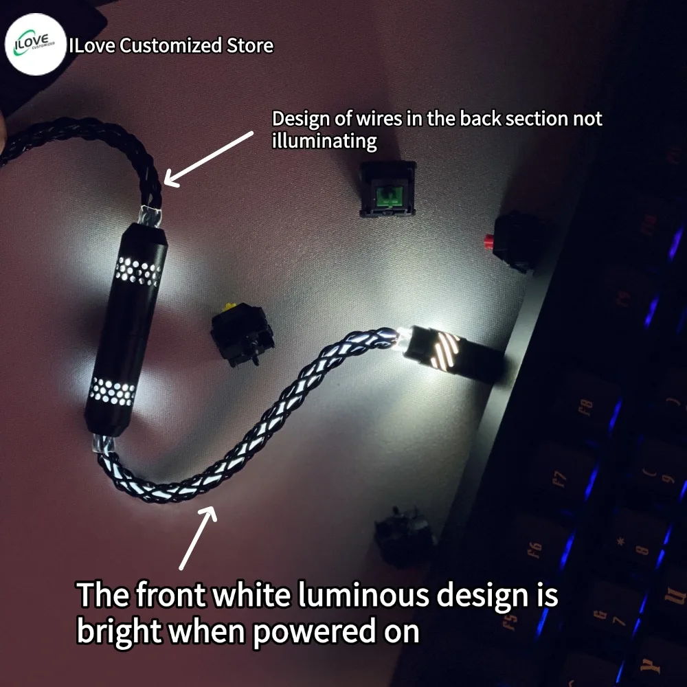 كابل لوحة المفاتيح المغناطيسية USB C المخصص مع إضاءة بيضاء للوحة المفاتيح المغناطيسية 8 كيلو هرتز كابل شحن مجدول من النحاس الكريستالي #3