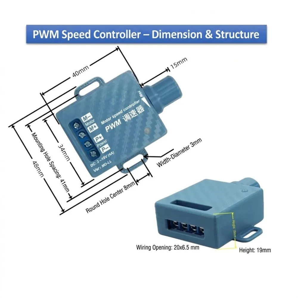 PWM DC Brushed Motor Speed Controller 3-15V 4A/5-35V 10A Knob With Switch 1-100% Duty Cycle 20KHz Reverse Connection Protection
