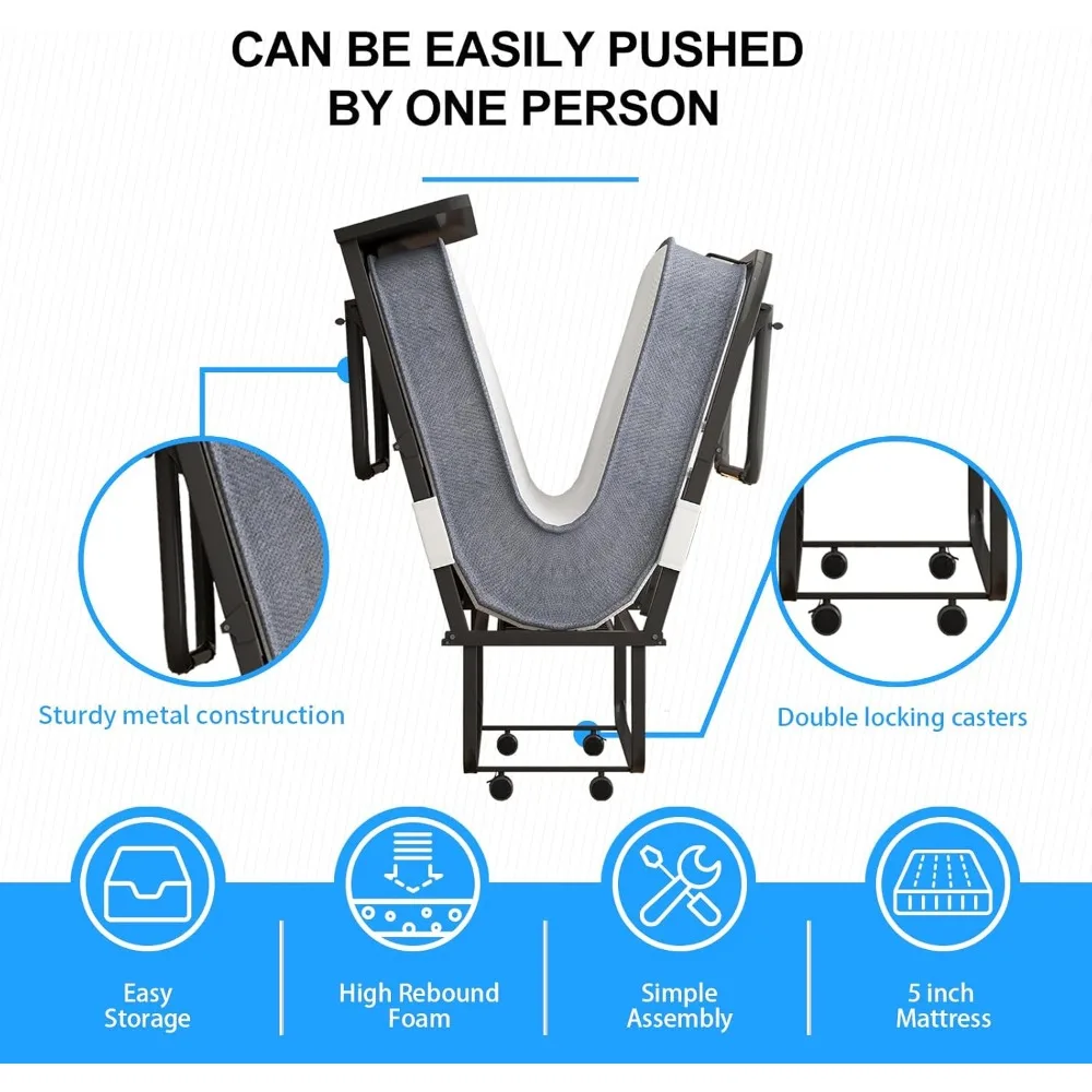 سرير قابل للطي مع 5 مرتبة للبالغين، سرير قابل للطي مقاس 75 × 38 مع حقيبة مقاومة للغبار وإطار معدني، أسرة إضافية قابلة للطي