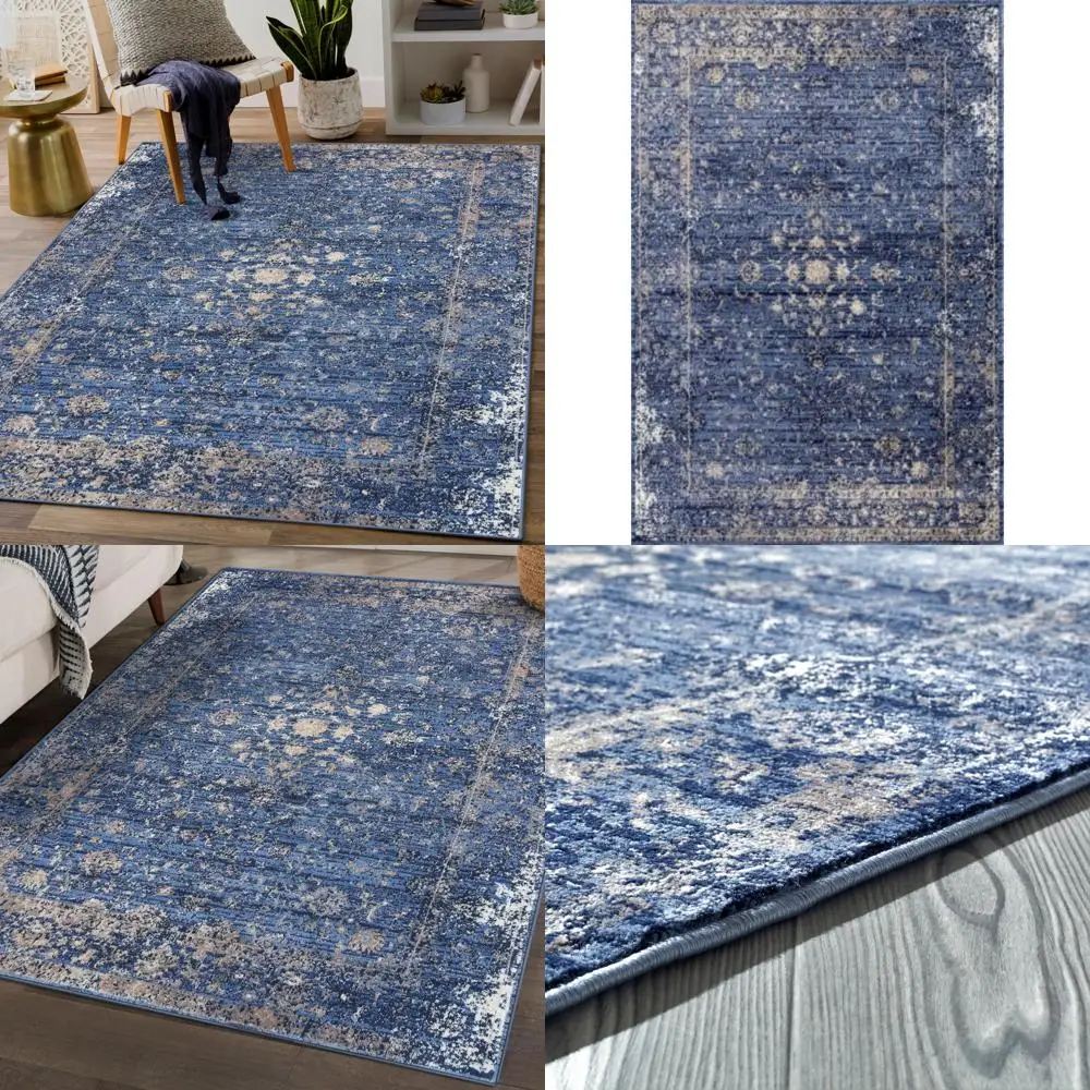 

Large 8x10 Modern Blue Distressed Area Rug - New Carpet for Home