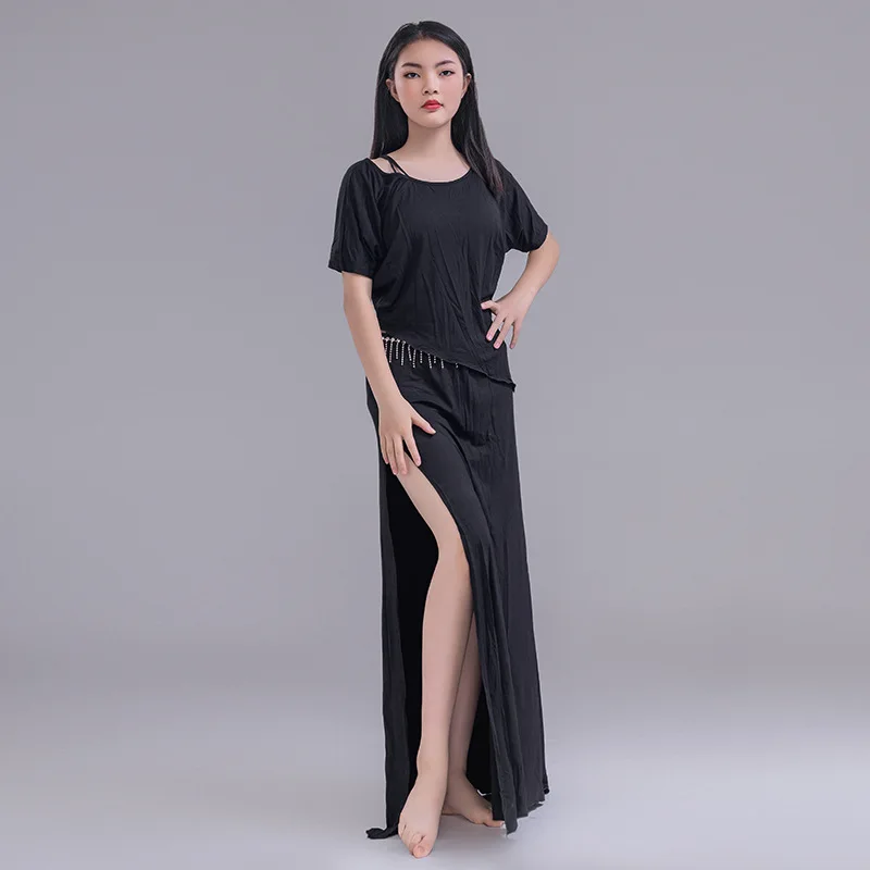 Belly dance practice clothes Modal large size belly dance performance split skirt bat sleeve top