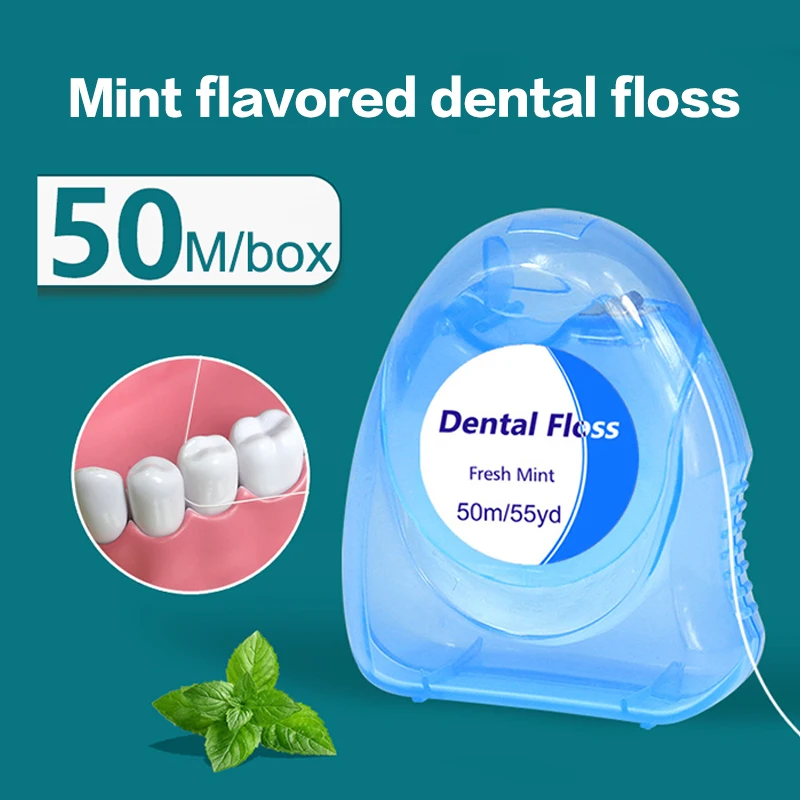 50M/Roll High Stretch Mint Dental Floss Interdental Cleaning Brush Toothpicks Dental Floss Stick Fresh Breath Adult Oral Care