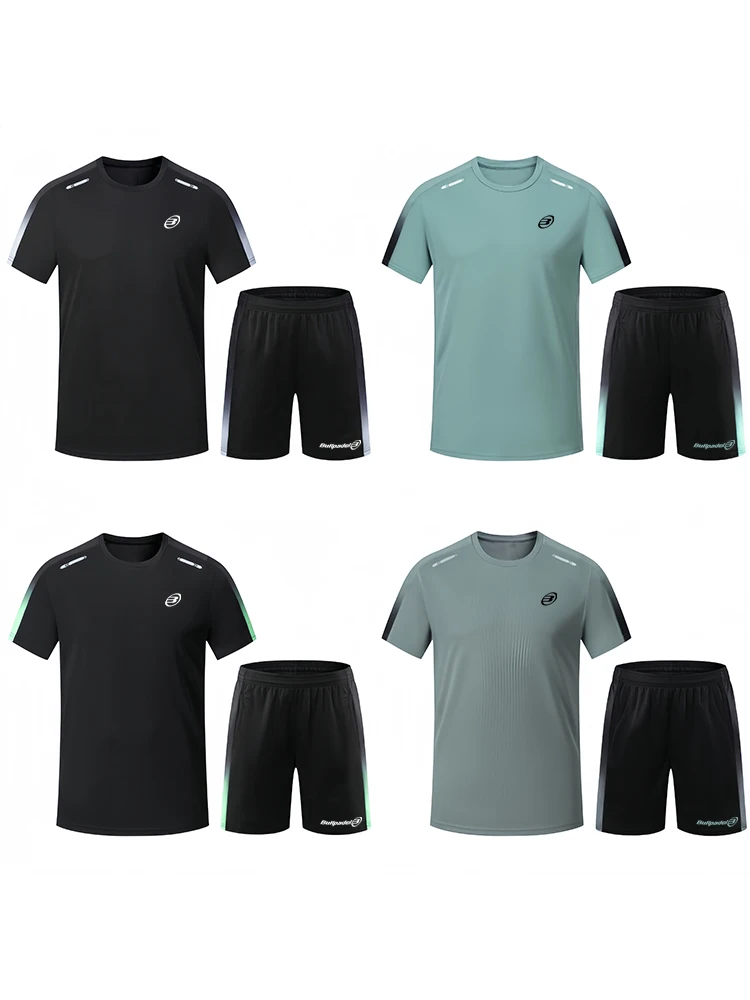 Conjunto de shorts de camiseta bullpadel, roupas masculinas de tênis de verão, treino de basquete de corrida, manga curta, solto, respirável