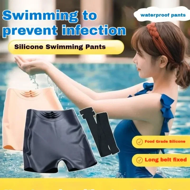 Silicone Boxer Swimming Trunks Girls Anti-infection Underwear Soaking Springs Private Protection Stickers Adult Waterproof