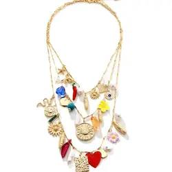 Fast Fashion ZAA Teperament Multi-Layer Chili Flower Tassel Pendant Necklace for Woman Jewelry