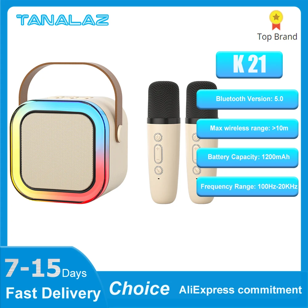 TANALAZ K21 Portable Karaoke Machine for Adults Kids Bluetooth Karaoke Speaker with PA System Supports TF Card/USB AUX- In Gifts