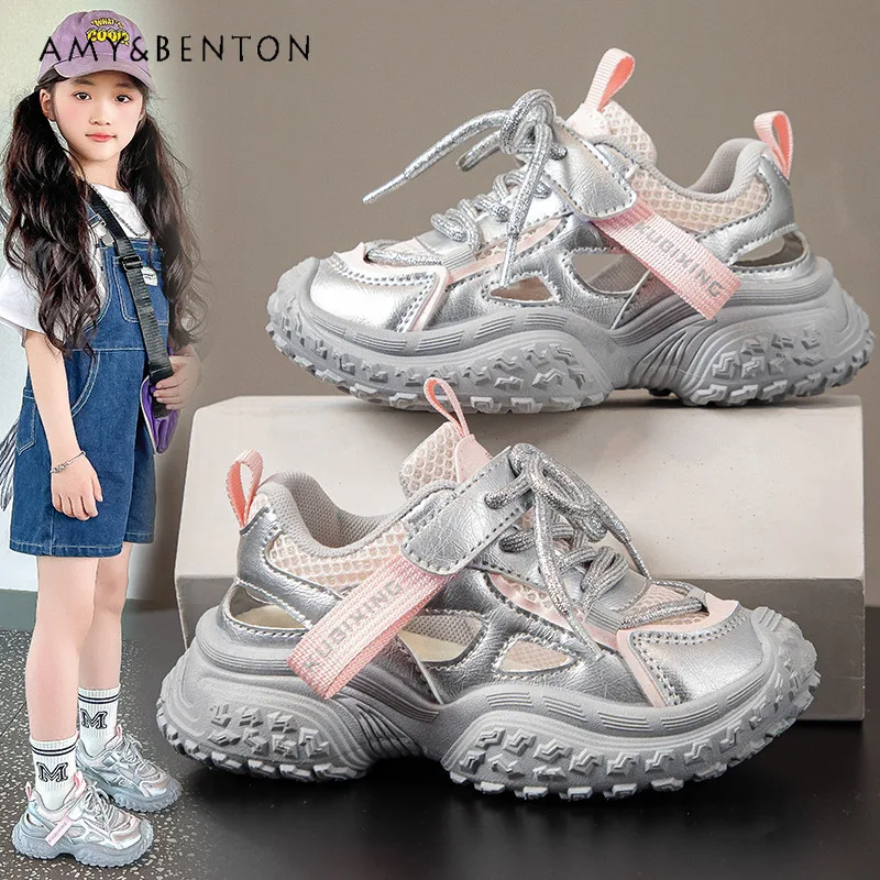 

Summer Upgraded Breathable Mesh Kids Closed Toe Sandals Hollow Cutout Soft Cushion Sole Anti-Collision Athletic Shoes for Girls