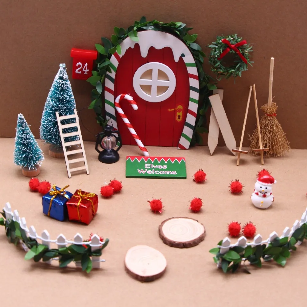 

Mini House Snowman Door Christmas Decoration Set Miniature Scene Mini Wooden Door Elf Door Accessories Christmas DIY Decoration