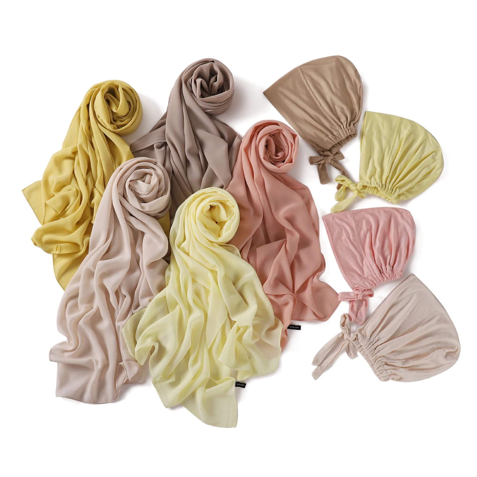 

2 шт. простой шифоновый длинный шарф и модальный шнурующий нижний шарф, мусульманский хиджаб, женский платок, капот, внутренняя шапка, повязка, шали, шапка