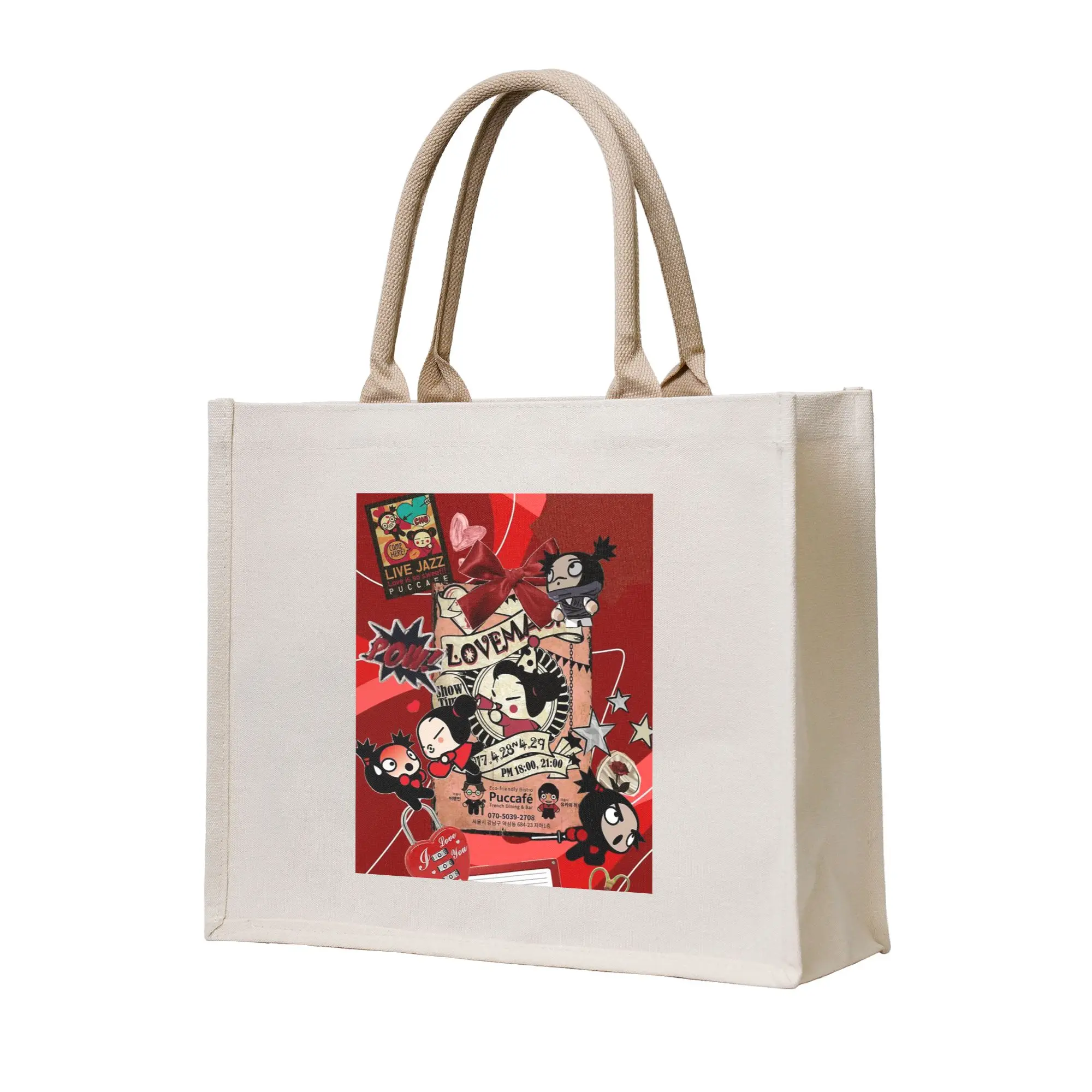 

Сумки для покупок Pucca e Garu, холщовая складная сумка-тоут для женщин, дорожная сумка через плечо