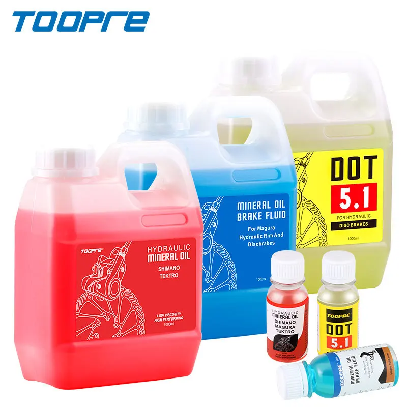 TOOPRE aceite de freno de disco para bicicleta de montaña, aceite Mineral rojo, barril de 1L, DOT, 1000ml, líquido de frenos, accesorios para bicicleta