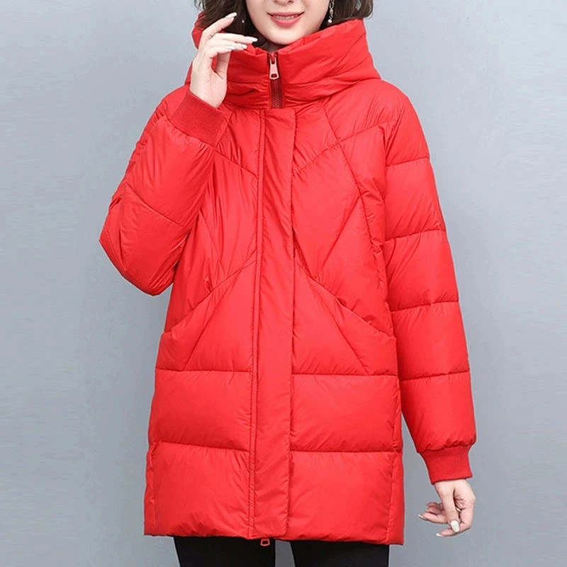 2024 Winter New Cotton Coat Women's Middle-aged Mother Bread Parkas Thick Warm Down Cotton Jacket lady Long Loose Casual Outwear