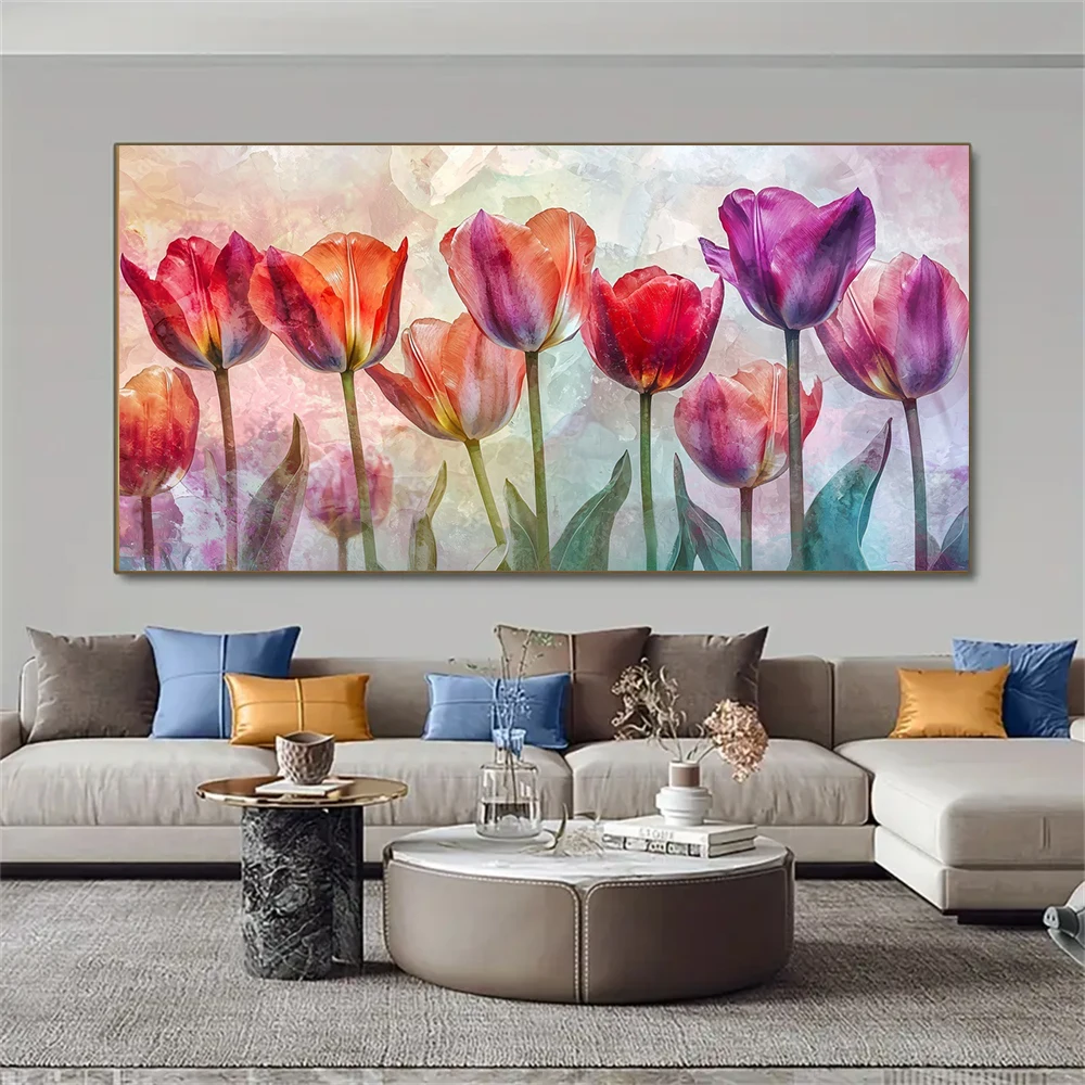 colorful Tulips ,Dreamy Tulips canvas print wall art poster for cafe living room home decoration, no frame.