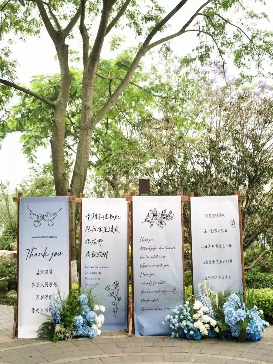 

Customized Wedding Site Layout Hanging Cotton Linen Cloth Banquet Ceremony Wedding Decoration