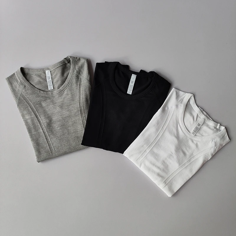 Yoga-Kleidung Sport-Tops Damen Rundhals Langarm Nahtlos Schlankmachend Atmungsaktiv Laufkleidung Schnelltrocknend Fitness-Kleidung – Detail 4