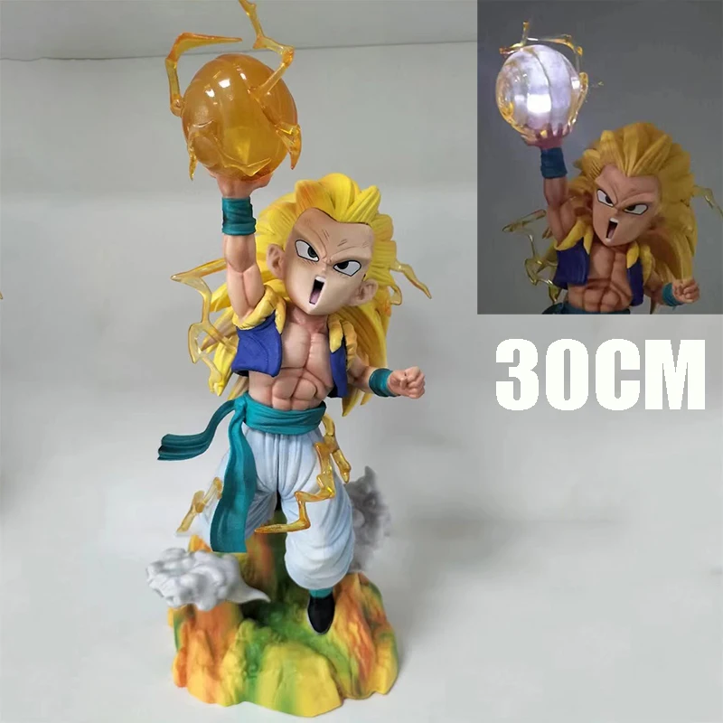 

30cm Anime Dragon Ball Figures Collection Gotenks Figurine Super Saiyan 3 Statue with Light-up Ball PVC Model Ornament Toys Gift