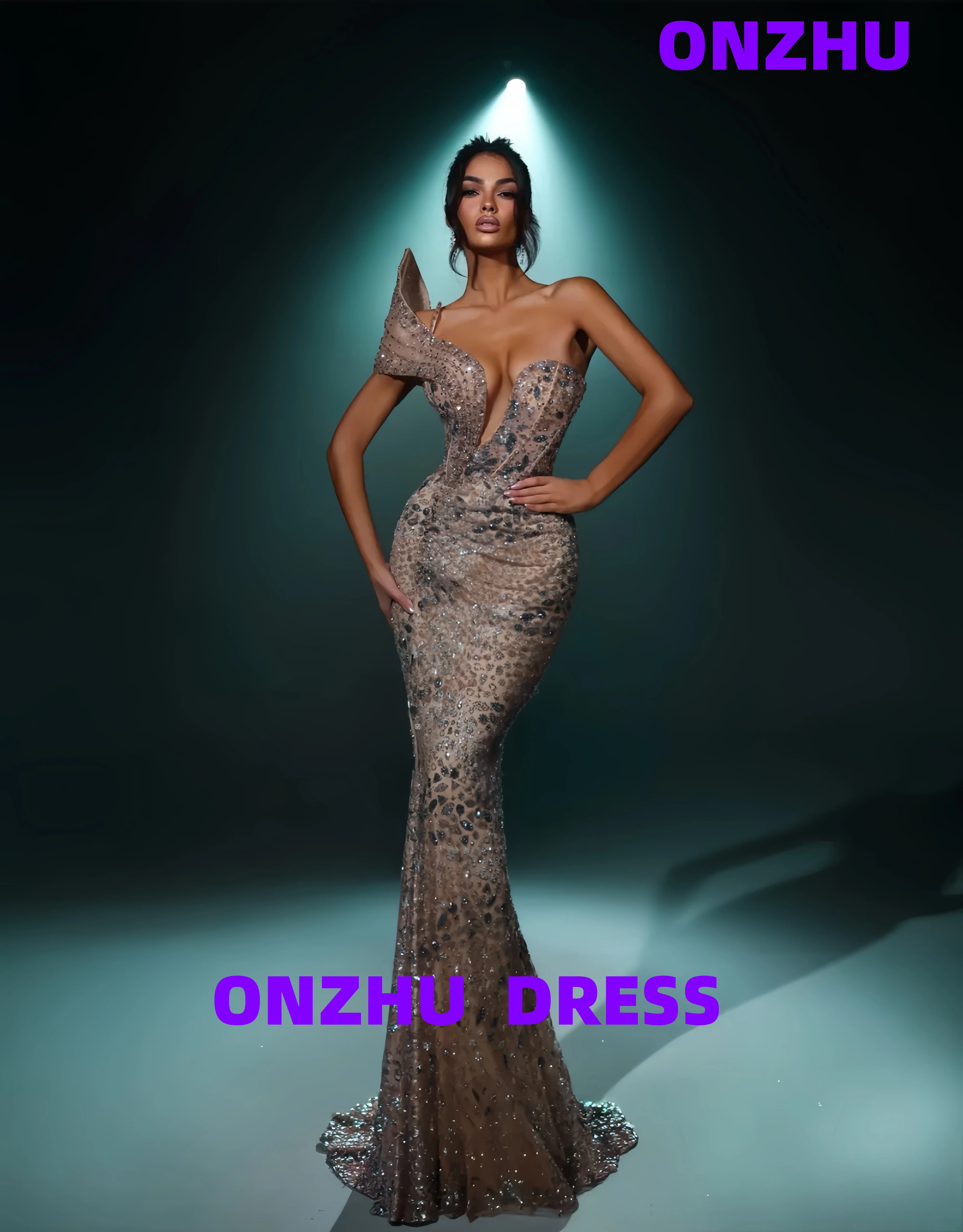 

Customized V-neck one-shoulder sleeveless mermaid amanda 's novias luxurious evening dresses women evening dress