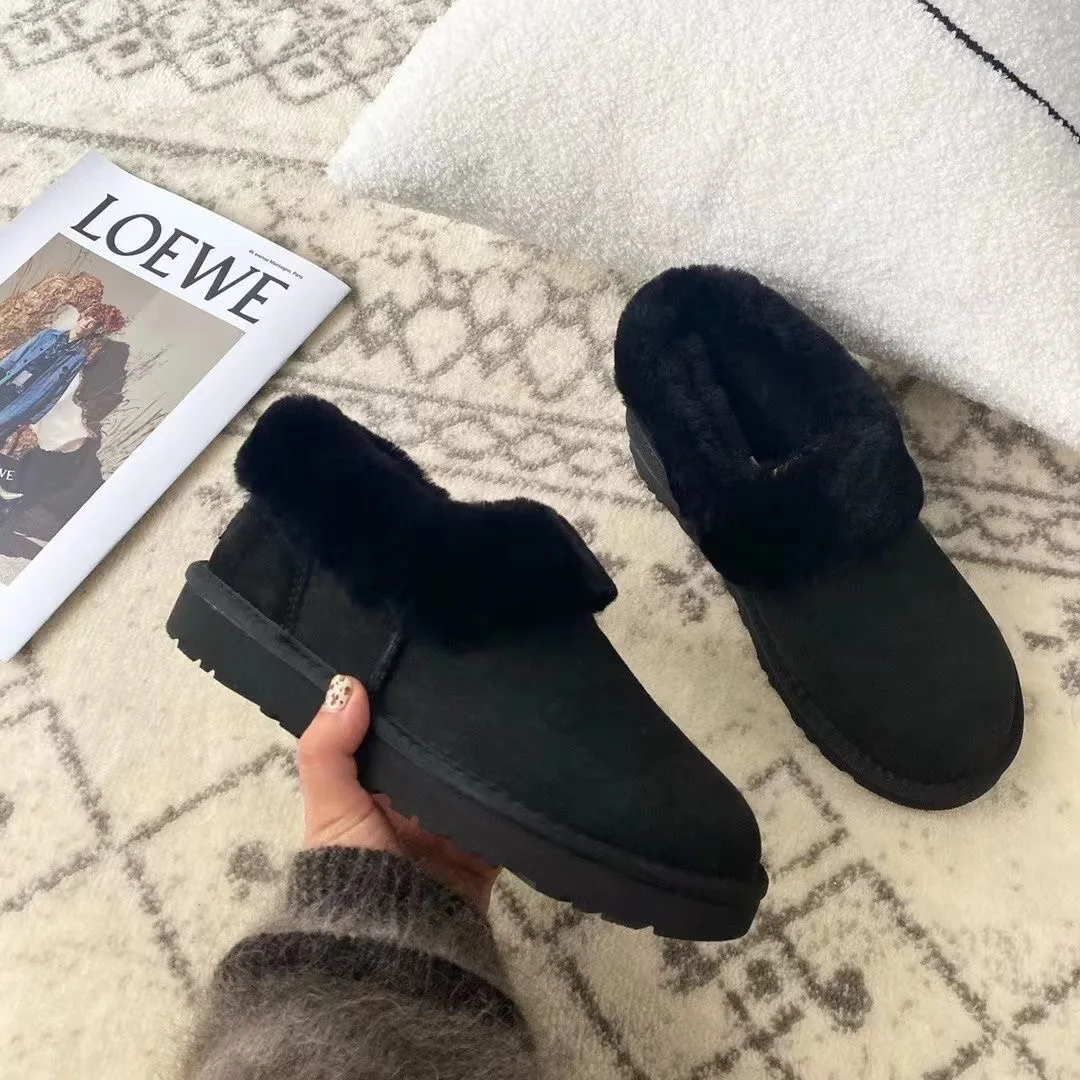 100% Sheepskin Leather Women Flats Casual Moccasins Driving Shoes Natural Fur Wool Snow Boots  Fashion Comfortable