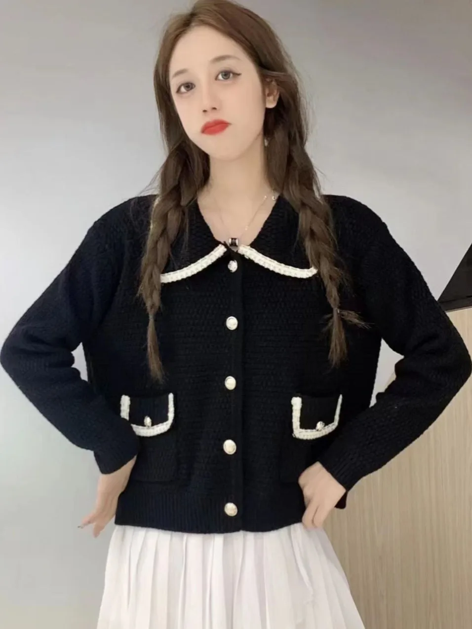 Ele ort Cardigan lavorato a maglia Faion da donna Capispalla Stagione autunnale Unico look Sli Quali Colletto rovesciato Top in maglia