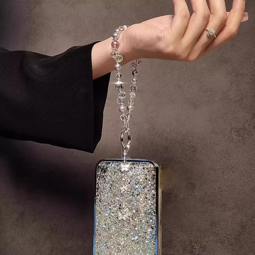 

Pearl Bling Crystal Phone Chain Short Anti-lost Tassel Butterfly Phone Lanyard Jewelry Beaded Phone Case Wrist Strap