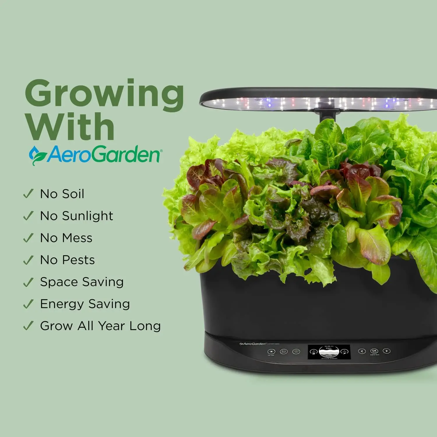 AeroGarden Bounty Basic – Innengarten mit LED-Wachstumslicht, Schwarz