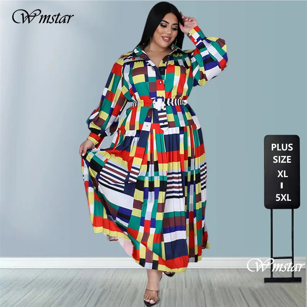 

New Plus Size Dresses for Women 5XL Elegant Lady with Blet Loose Sexy Black Long Sleeve Maxi Shirts Dress Wholesale Dropshipping