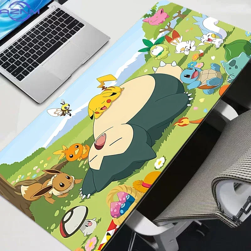 Snorlax Relaxing Pool Scene Large Mousepad, Rubber Non Slip Extended Gaming Desk Mat, Anime Cartoon Table Pad for Laptop Office