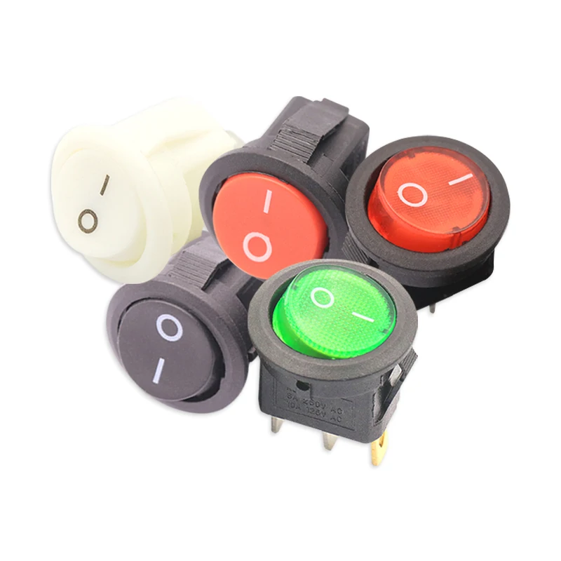 5PCS 3PIN/2PIN 2 Gear Rocker Switch Kcd1-105  6A 250V White Black Red Green Rocker Switch Hole 20mm 15mm With Red/Green Light