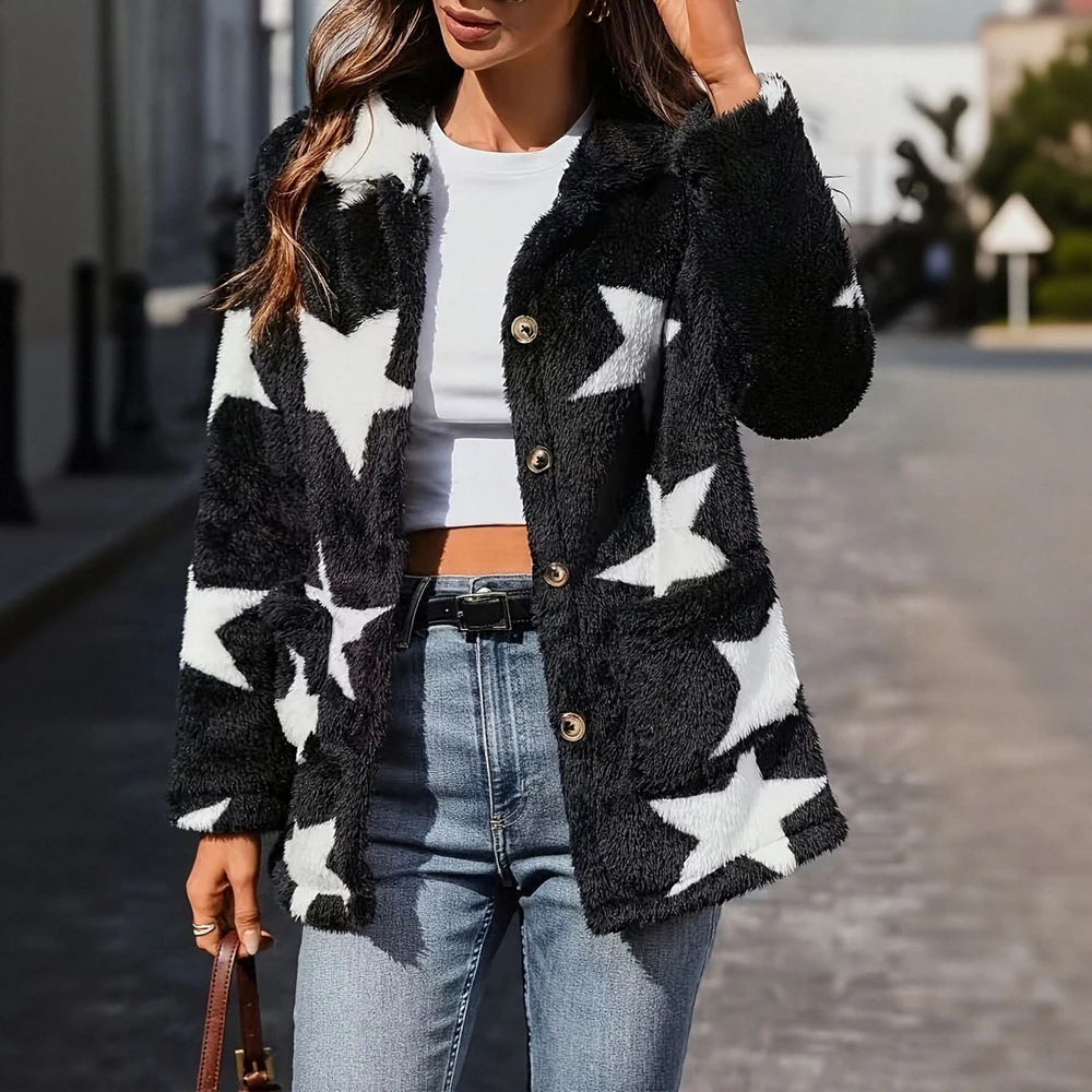 

Double-Sided Furry Button-Up Printed Women's Cardigan Coat Casual Outerwear Imported From Europe And America