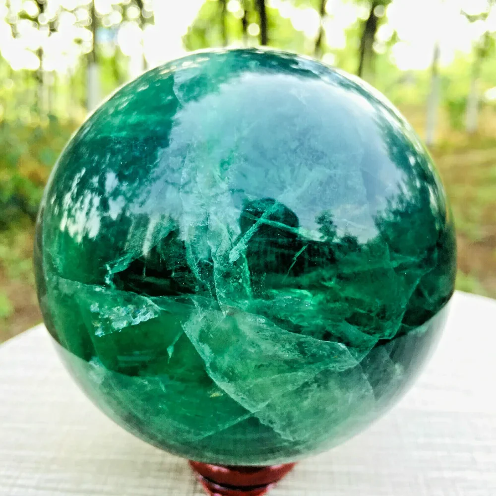 Natural Green Fluorite Ball Quartz Crystal Healing Sphere Reiki Stone